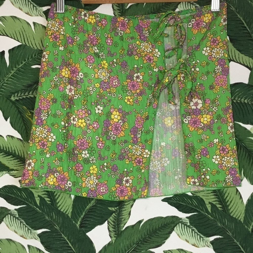 BIKINI sarong Wrap Skirt Bathing Cover-Up Floral Print Two Side Tie Small - Picture 6 of 9